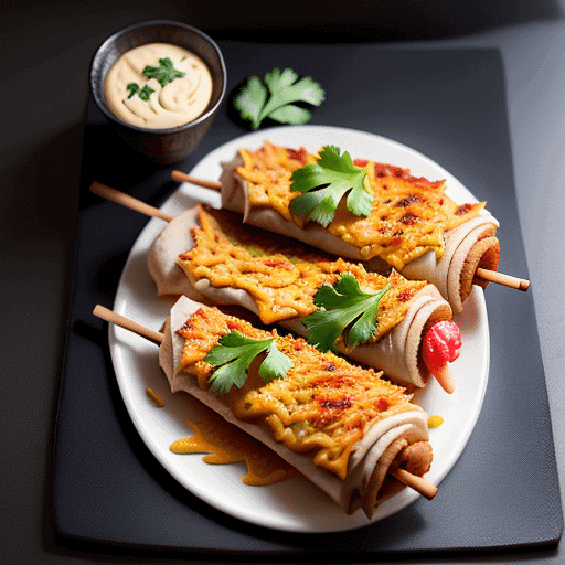 A tempting display of Chicken Cheese Kebabs served with a side of tangy salsa