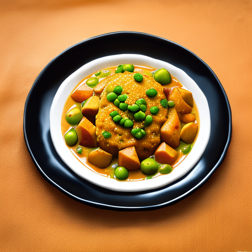 Alt Text: Aloo Matar served in a bowl, garnished with fresh coriander leaves, radiating warmth and inviting aromas.

